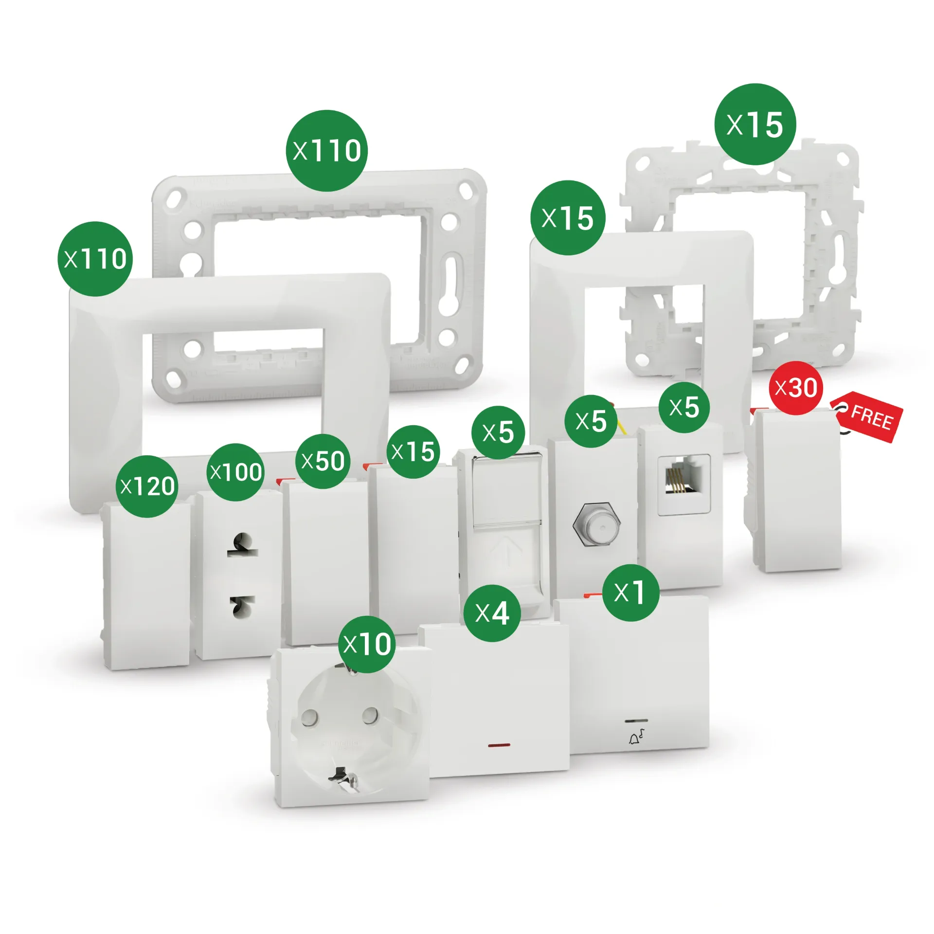 Schneider Electric New Unica Elite Package | 565 Pieces + 30 Pieces Free | White