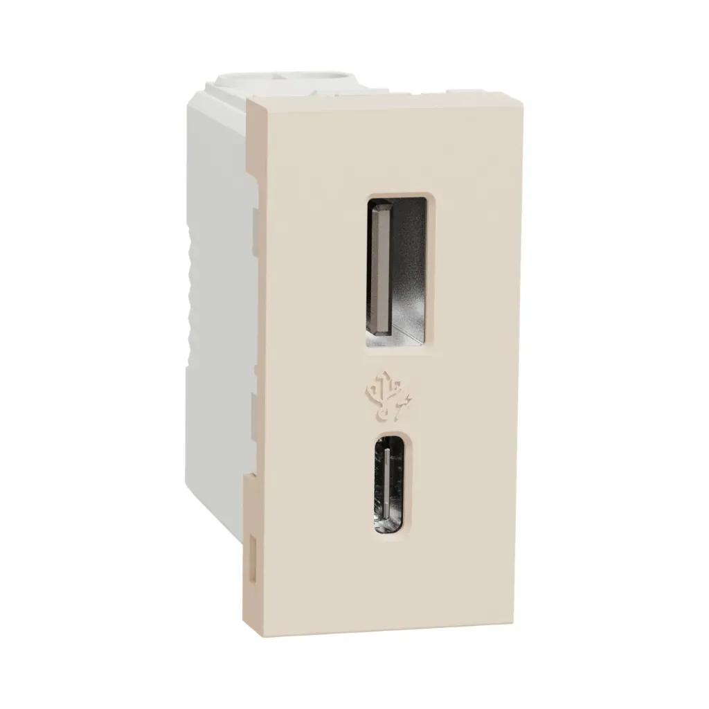[NU301644] Schneider Electric USB Charger, New Unica, 1 Module, Type A+C, 12W, Beige