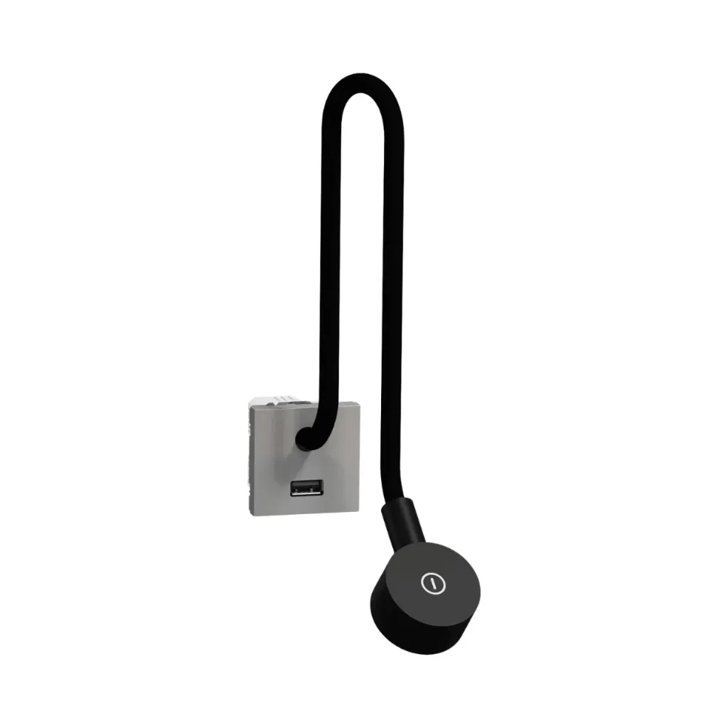 [NU360330] Schneider Electric Bedside Lamp + USB Charger, New Unica, 2w, 240V, Type A, LED Indication, Aluminium
