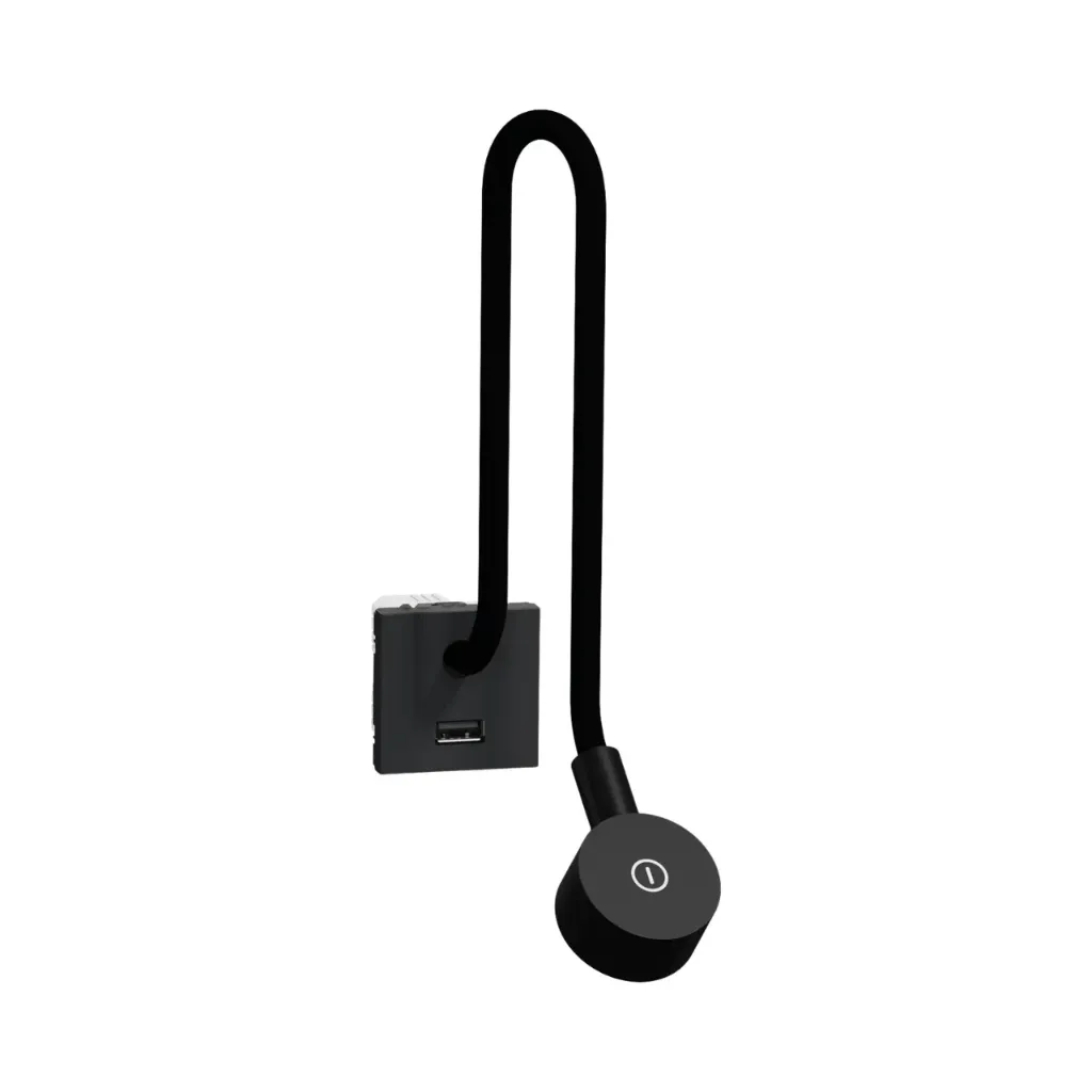 [NU360354] Schneider Electric Bedside Lamp + USB Charger, New Unica, 2w, 240V, Type A, LED Indication, Anthracite