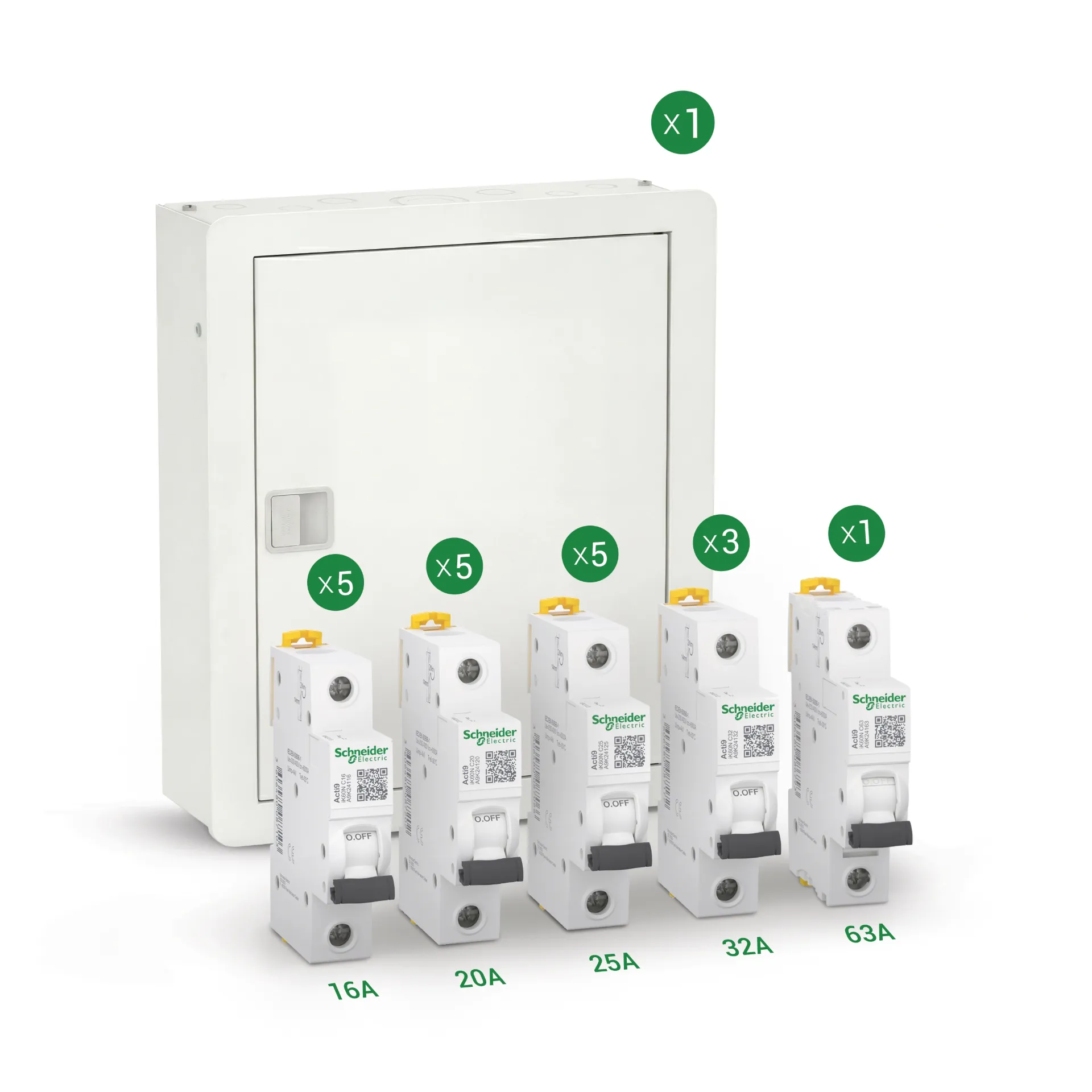 [SE-KIT2-ACTI9-19MCB-1] باقة تشطيب شنايدر الأصلية | لوحة كاملة متبورة 18 خط Acti9 Disbo + 19 قاطع احادى 6 كيلو IK60 لتأسيس الشقه