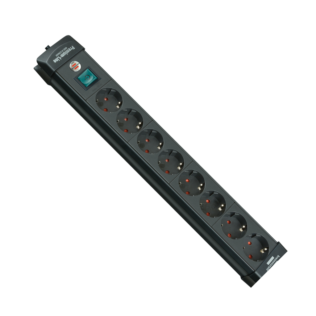 Brennenstuhl Premium-Line Power Strip 8-way Extension Lead With Switch and 3m Cable - 45° Angle of the Protective Contact Sockets, Mountable
