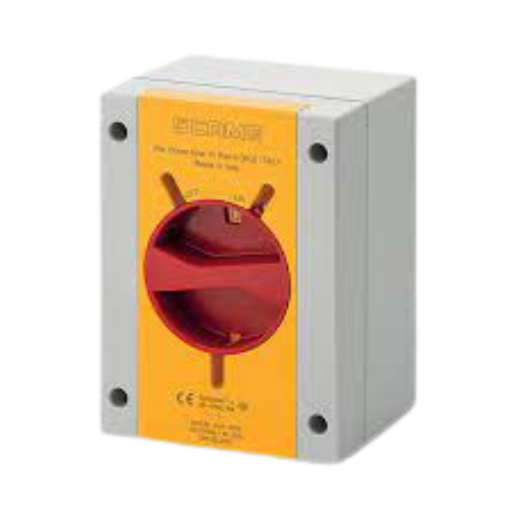[590.EM2012] Scame Switch Disconnector 20A 2P IP66/IP69 IK09 Emergency Yellow/Red GW 650º