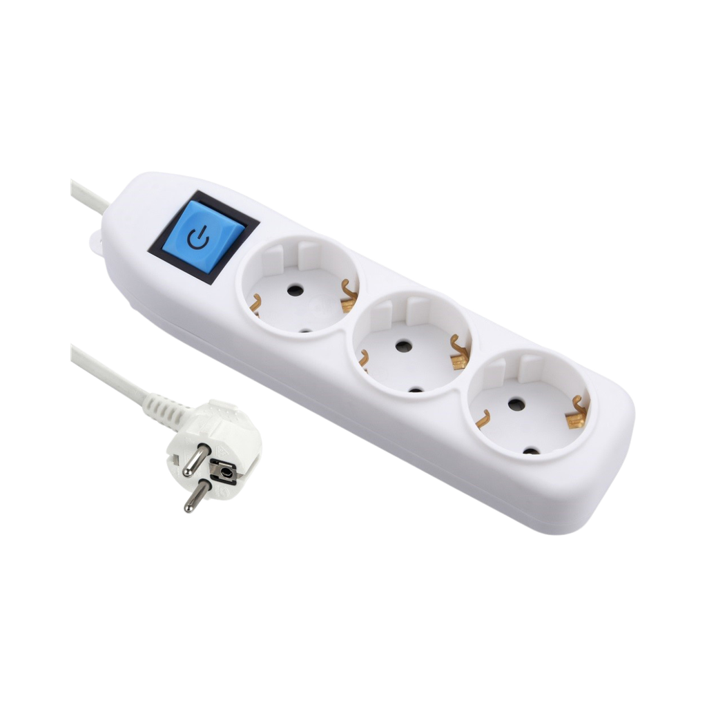 iLock Power Strip 3 Schuko Outlet, 2 Meters Cable, 16A With Switch