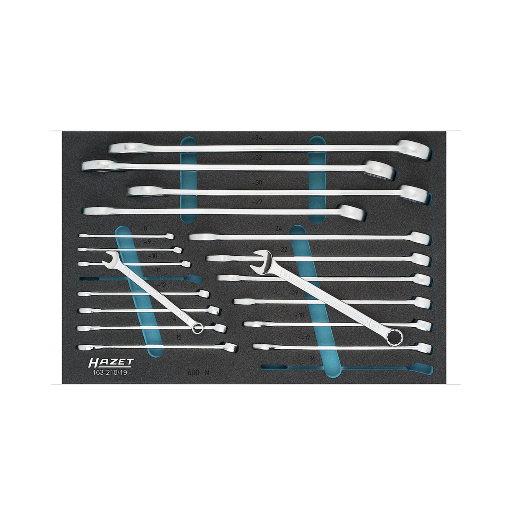 [163-210/19] Hazet Combination Wrench Set Outside 12-point Traction Profile 8-34, 19 Pieces
