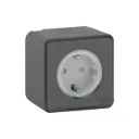 Schneider Electric Mureva Styl, Socket-Outlet - 16A, 250v 2P + E - Shutters and Side Earth, Surface Mounting Grey