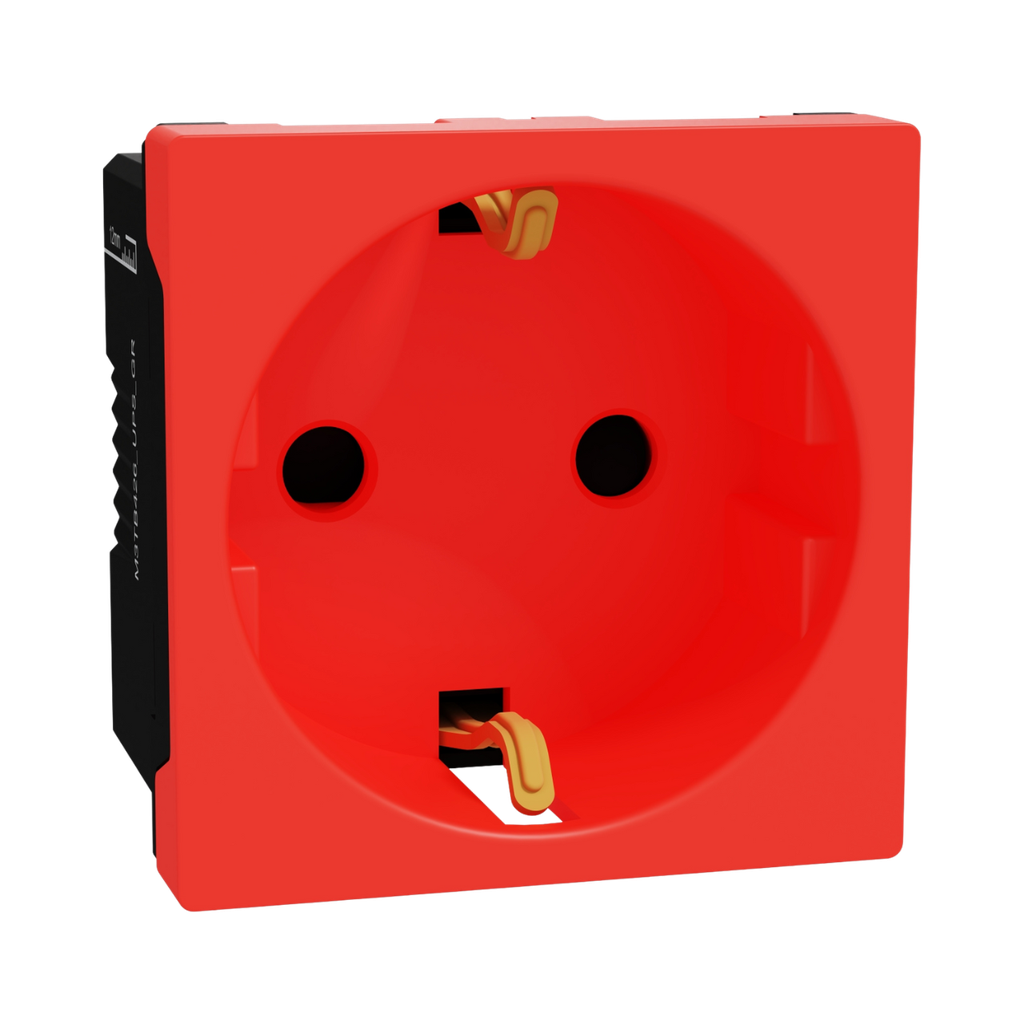Schneider Electric Miluz E German Socket Outlet, 16A 250V, 2 Pin with Earth UPS, 2 Module, Red