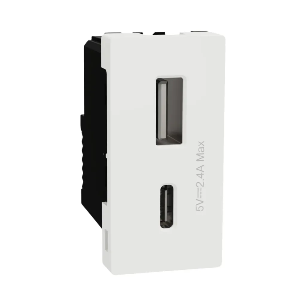 [M3TB_USB_AC] Schneider Electric Miluz E USB Type A+C, 2 Port, 2.4A, 12W, 1 Module, White