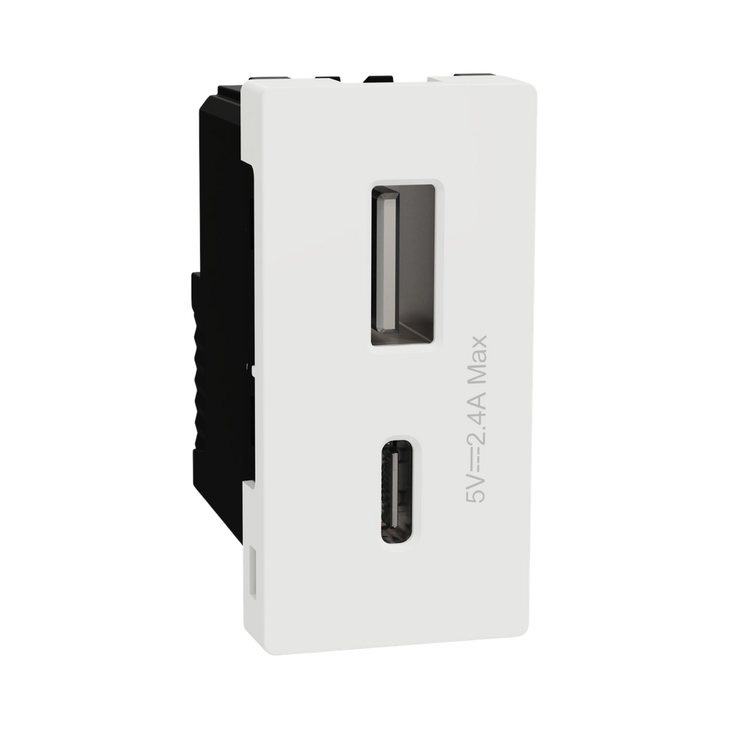 [M3TB_USB_AC] Schneider Electric Miluz E USB Type A+C, 2 Port, 2.4A, 12W, 1 Module, White