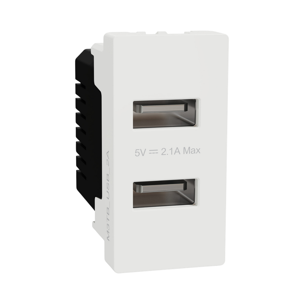 [M3TB_USB_2A] Schneider Electric Miluz E USB Type A, 2 Port, 2.1A, 1 Module, White
