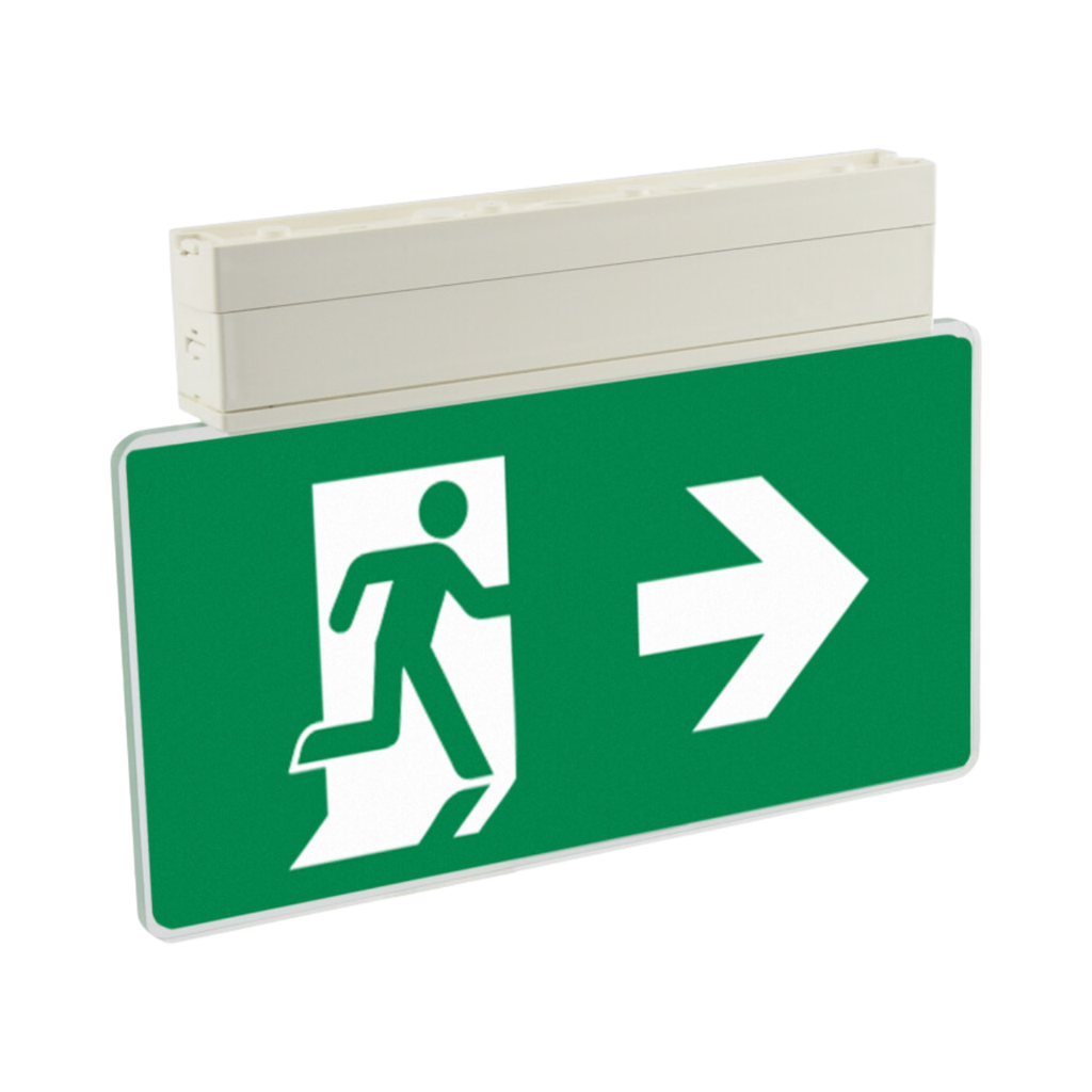 Olympia Electronics Led internally illuminated safety signs, maintained, with IP54 & 30m viewing distance.