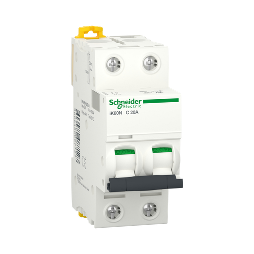 [A9K24220] Schneider Electric Miniature Circuit-Breaker, Acti9 iK60N, 2P, 20 A, C Curve, 6000 A (IEC 60898-1)
