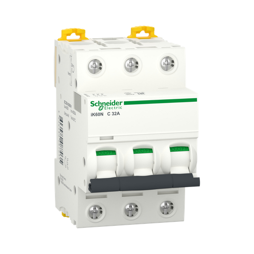 [A9K24332] Schneider Electric Miniature Circuit-Breaker, Acti9 iK60N, 3P, 32 A, C Curve, 6000 A (IEC 60898-1)
