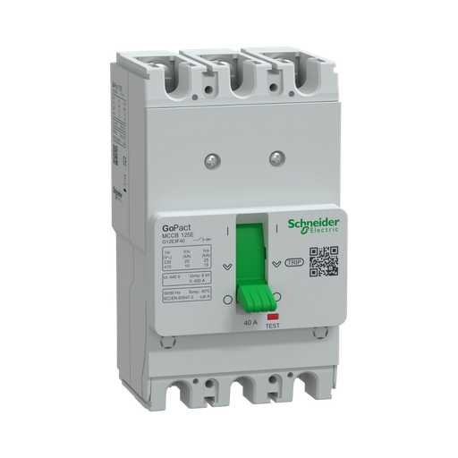 [G12E3F40] Schneider Electric Circuit Breaker, GoPact MCCB 125, 3 Poles, 15kA at 415VAC, 40A Rating, TMD Trip Unit, Fixed Thermal Protection