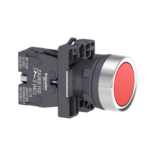 [XA2EA42] Schneider Electric Round Red Push-Button Ø 22 - Flush Spring Return - 1NC