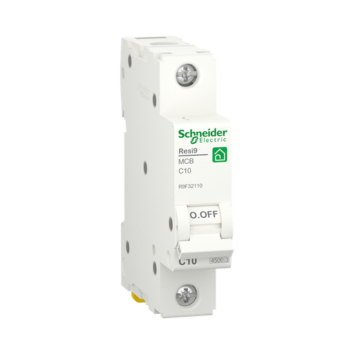 [R9F32110] Schneider Electric Miniature Circuit Breaker (MCB), Resi9, 1P, 10A, C Curve, 4500A (IEC/EN 60898-1)