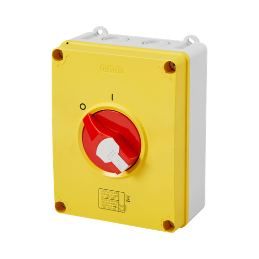[GW70438P] Gewiss Rotary Isolator Switch HP Emergency Isolating Material Box 63A 4P  Lockable Red Knob - IP66/67/69