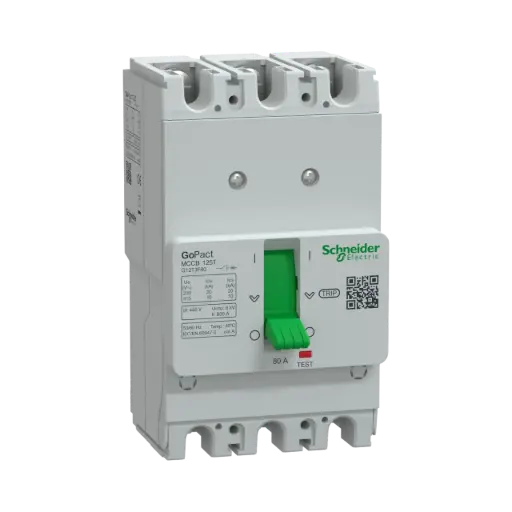 [G12T3F80] Schneider Electric Circuit Breaker, GoPact MCCB 125, 3 Poles, 10kA at 415VAC, 80A Rating, TMD Trip Unit, Fixed Thermal Protection 