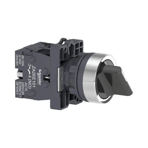 [XA2ED33] Schneider Electric Complete Selector Switch, Easy Harmony XA2, Plastic, Black, 22mm, 3 Positions, Stay Put, 2NO 