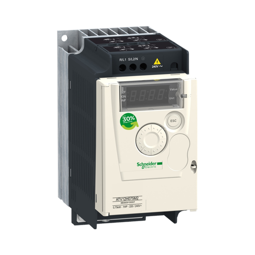 [ATV12H075M2] Schneider Electric Variable Speed Drive, Altivar 12, 0.75kW, 1hp, 200 to 240V, 1 Phase, With Heat Sink 