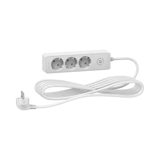 [ST9435W] Schneider Electric Trailing Lead, Unica Extend, 3 Schuko, 5m Cable, White 