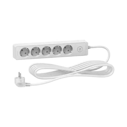 [ST9455W] Schneider Electric Trailing Lead, Unica Extend, 5 Schuko, 5m Cable, White 