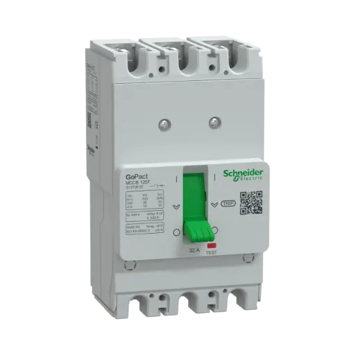 [G12T3F32] Schneider Electric Circuit breaker, GoPact MCCB 125, 3 Poles, 10kA at 415VAC, 32A Rating, TMD Trip Unit, Fixed Thermal Protection 