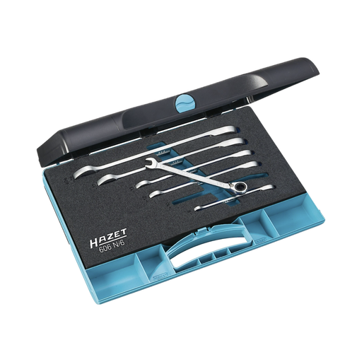 [606N/6] Hazet Ratcheting Combination Wrench Set 6-pieces 8-19 Outside 12-Point Traction Profile 