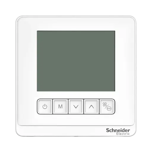 [TC903-3A4DPMSA-24] Schneider Electric Thermostat, Spacelogic, Fan Coil Proportional, Networking, LCD 5 Button, 4P, 3 Fan, Modbus, External Sensor, 24V, White 