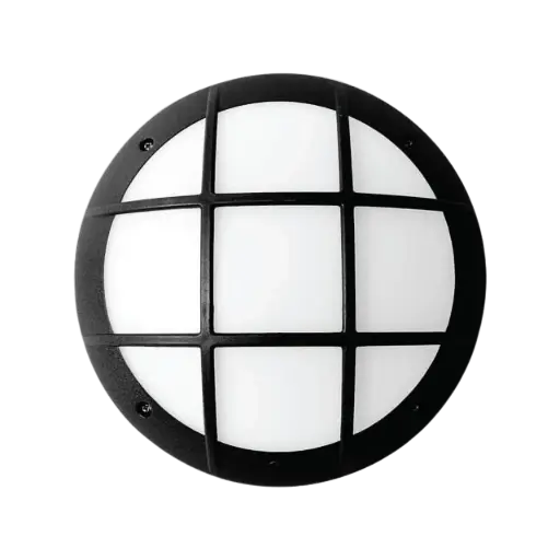 Fumagalli Gelmi Range Round Bulkhead Lamp With Ring and Grid Cover Black