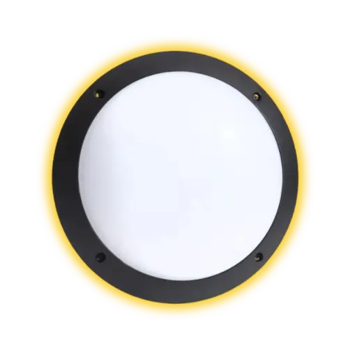 [1R3.000.OR1] Fumagalli Lucia Round Bulkhead Luminaire With Ring and Orange Backlit Base, Ceiling and Wall Installation, Grey IP66