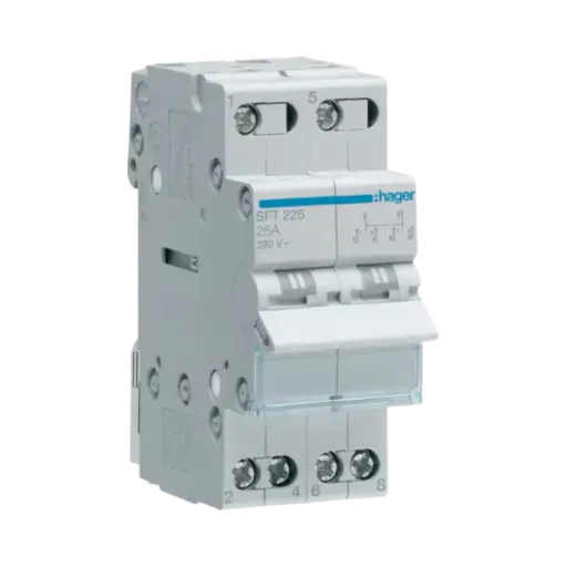 [SFT225] Hager Centre Off Modular Changeover Switch with Top Common Point 2 Poles 25A