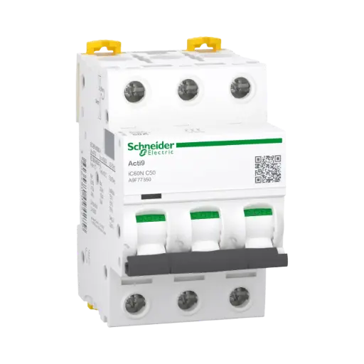 [A9F77350] Schneider Electric Miniature Circuit-Breaker, Acti9 iC60N, 3P, 50 A, C Curve, 6000 A (IEC 60898-1), 10 kA (IEC 60947-2)