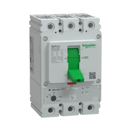 [G25B3A250] Schneider Electric Circuit Breaker, GoPact MCCB 250, 3 Poles, 25kA at 415VAC, 250A Rating, TMD Trip Unit, Adjustable Thermal Protection 