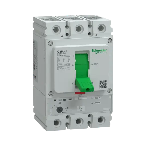[G25F3A250] Schneider Electric Circuit Breaker, GoPact MCCB 250, 3 Poles, 36kA at 415VAC, 250A Rating, TMD Trip Unit, Adjustable Thermal Protection 