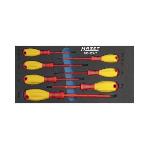 [163-229/7] Hazet Screwdriver Set With Protective Insulation 1/3 ∙ 7-Pieces 0.4 x 2.5 – 0.8 x 4 ∙ PH1 – PH3 ∙ Cross Recess Profile PH ∙ Slot Profile