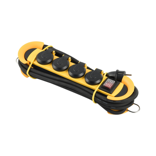 [6224009746194] iLock Waterproof Proffissional Power Strip 4 Outlet Socket 5 Meters Rubber Cable IP44