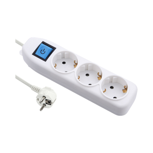 iLock Power Strip 3 Schuko Outlet, 2 Meters Cable, 16A With Switch