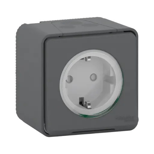 [MUR36034] Schneider Electric Mureva Styl, Socket-Outlet - 16A, 250v 2P + E - Shutters and Side Earth, Surface Mounting Grey